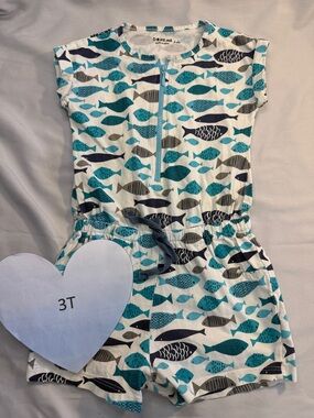 D* Re Me - Fish Patterned Romper in Blue and Grey
